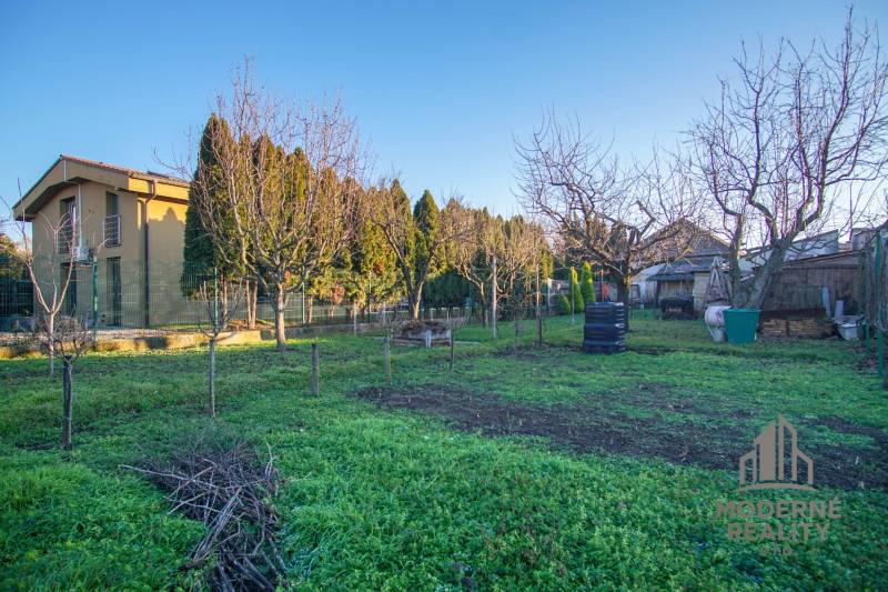 The garden at the family house on Pod kopcom Street in Nové Zámky, surrounded by trees.