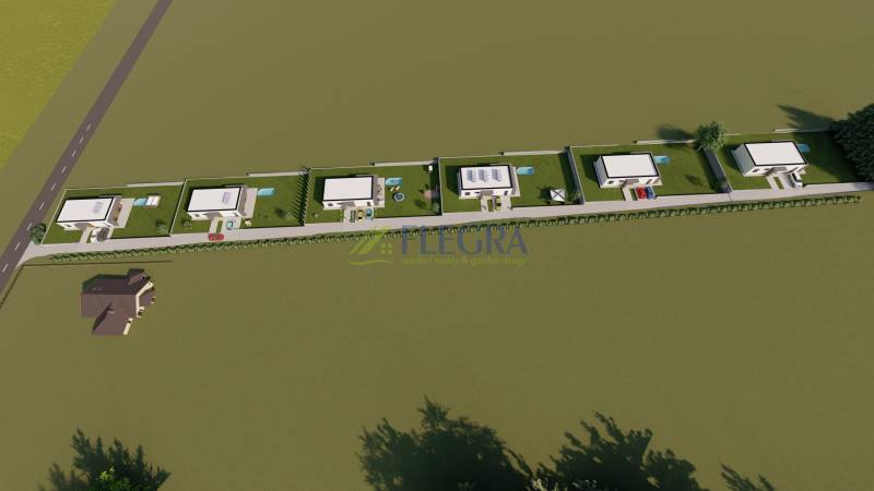 Visualization of residential plots on Lomnická Street, Vranov nad Topľou, with garden elements.