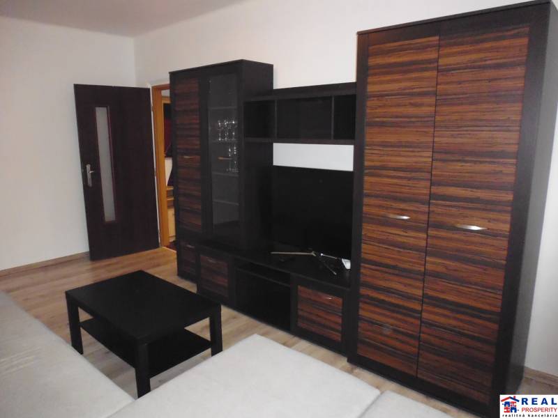 Living room with furniture and wood-patterned flooring in a 2-room apartment.