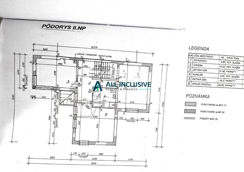 Floor plan of the second floor of a family house with room layout and material scheme.