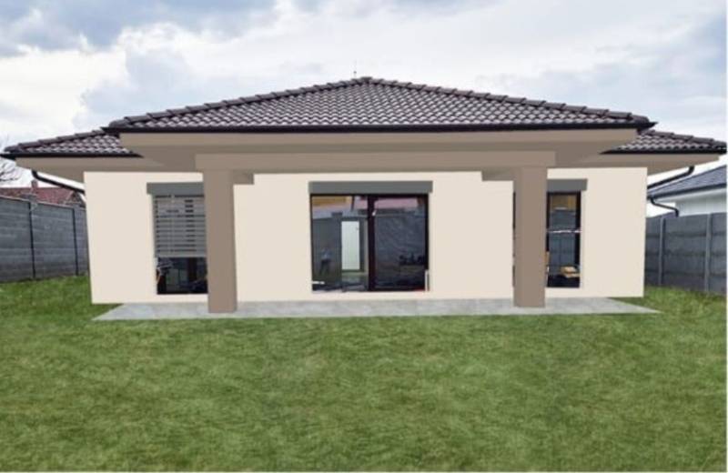 A family house in Kolónia in Galanta with a lawn and large windows to the terrace.