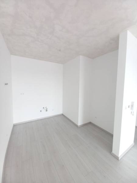 A white space in a 2-room apartment with walls and flooring featuring a wooden decor.