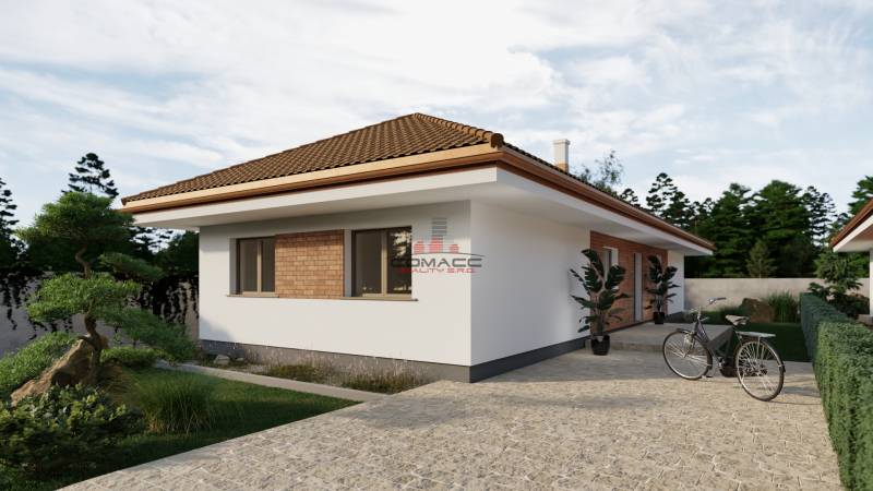 A family house in the village of Veselé with a terrace, a bicycle, and a landscaped yard on Veselé Street.