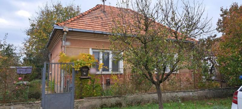 A family house in Strekov with a brick roof, a front garden, and a metal gate.