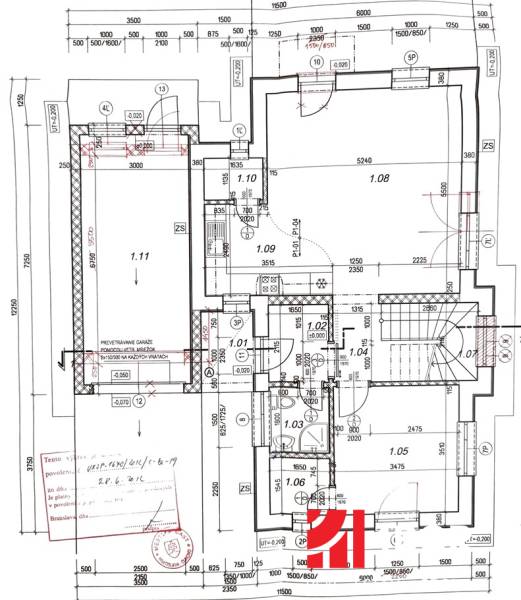 Floor plan of a family house in Bratislava-Čunovo on Konopiská with a garage and multiple rooms.