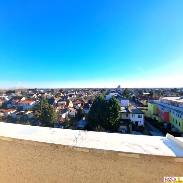 View of the city from the terrace of the apartment complex, district Bratislava - Medzi jarkami, Hornadska.