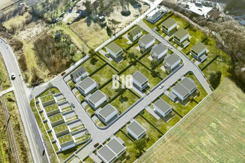 Aerial view of residential development for housing plots in Trenčianske Teplice.