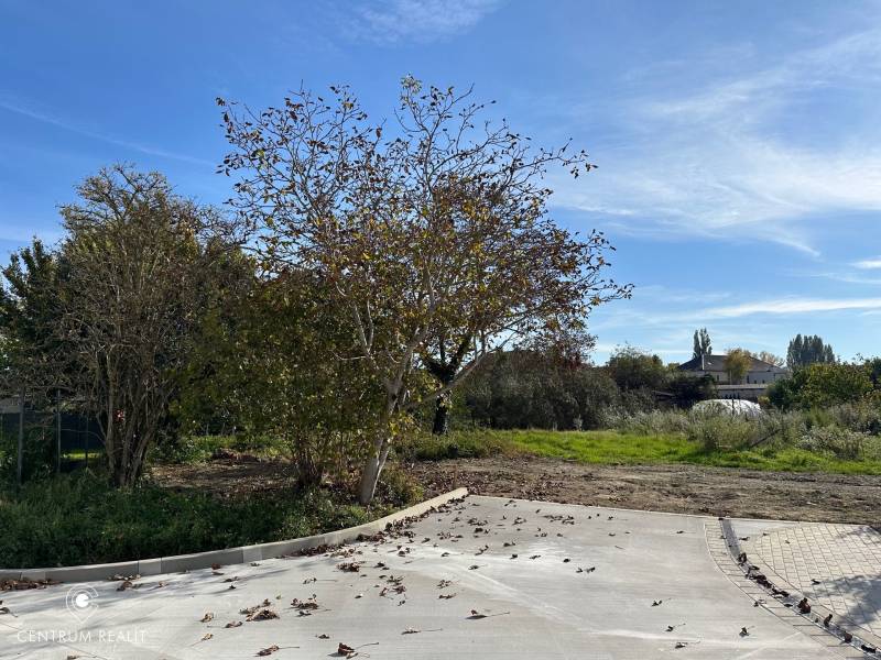Plots - housing in Malinovo with landscaped area, trees, and blue sky.