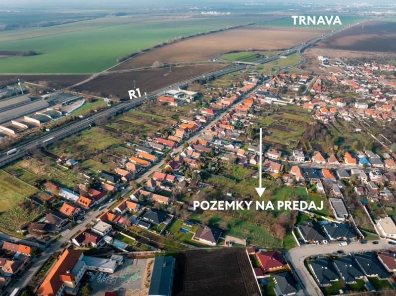 Aerial view of plots for sale in Vlčkovce, ideal for living.