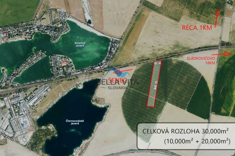 Aerial view of agricultural and forest lands in Senec near Senecká, close to the lakes.