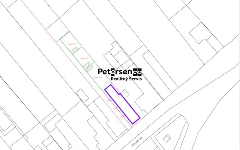 Parcel map on Litoměřická Street in Topoľčianky, plot designation.