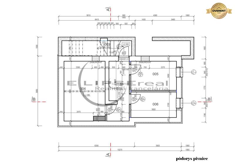 Basement floor plan of the building with an overview of room layout and dimensions.