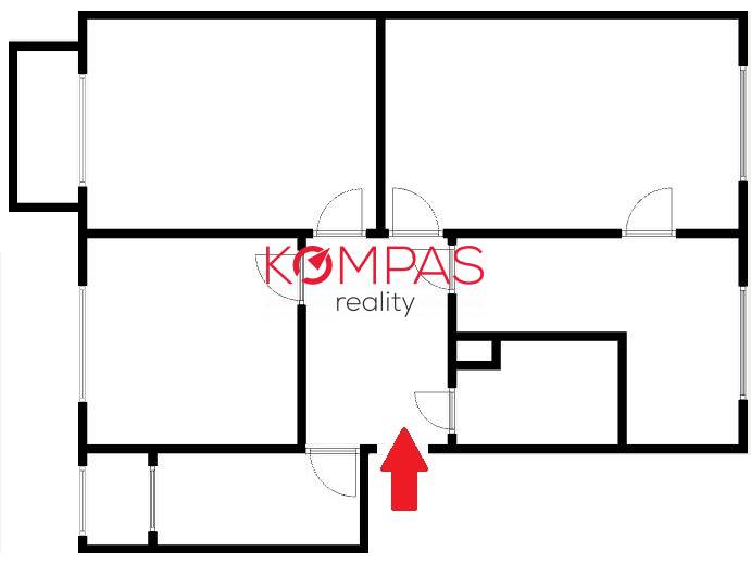 The floor plan shows the layout of rooms in a 3-room apartment.