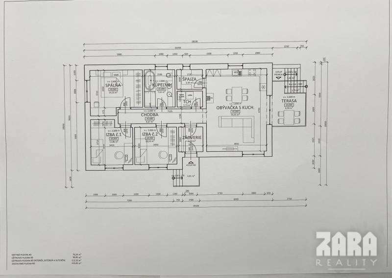 House layout: bedroom, rooms, bathroom, kitchen, terrace. Plots - living.