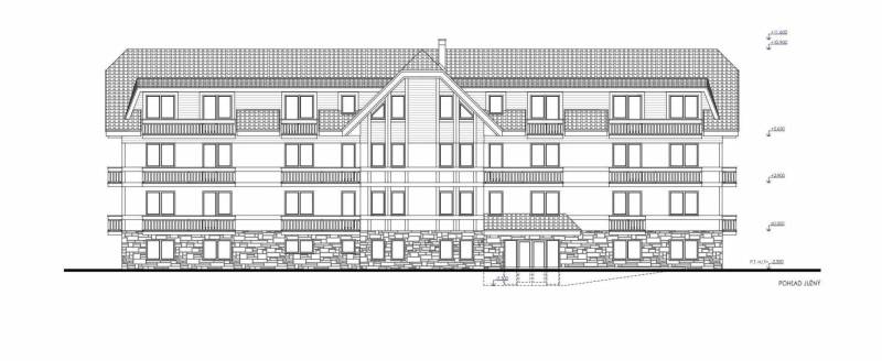 Architectural design of a four-story residential building in Veľká Lomnica.
