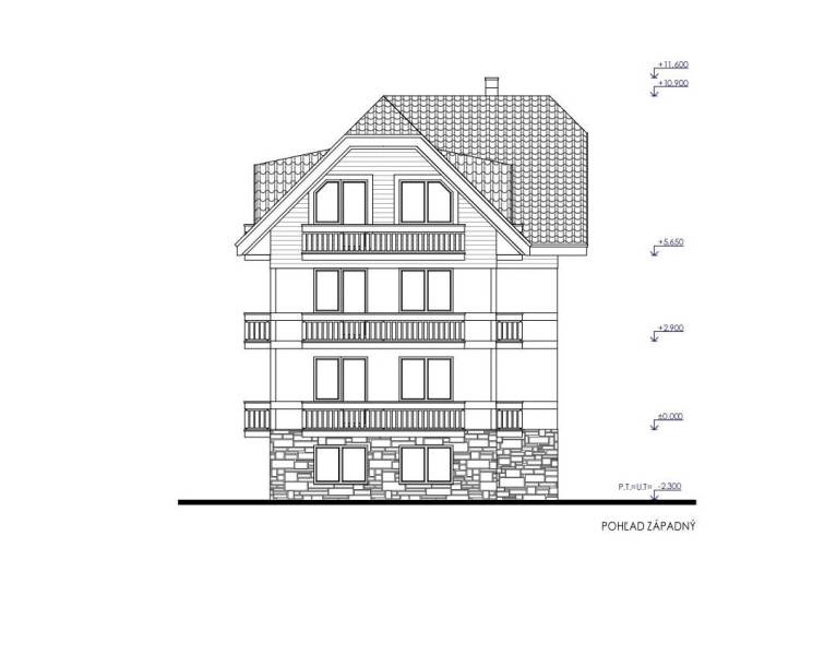 Architectural drawing of a multi-story building with balconies in Land - housing.