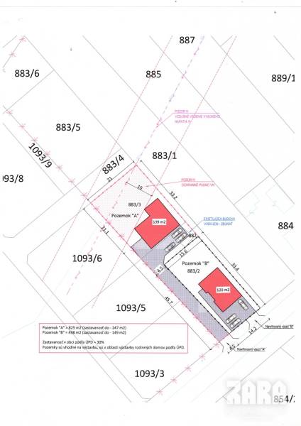 Map of residential plots in Svinica with marked parcels and dimensions.
