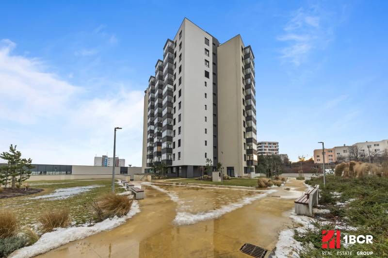 Residential complex on Rudroffova Street in Bratislava-Rača, modern architecture with landscaped gardens.