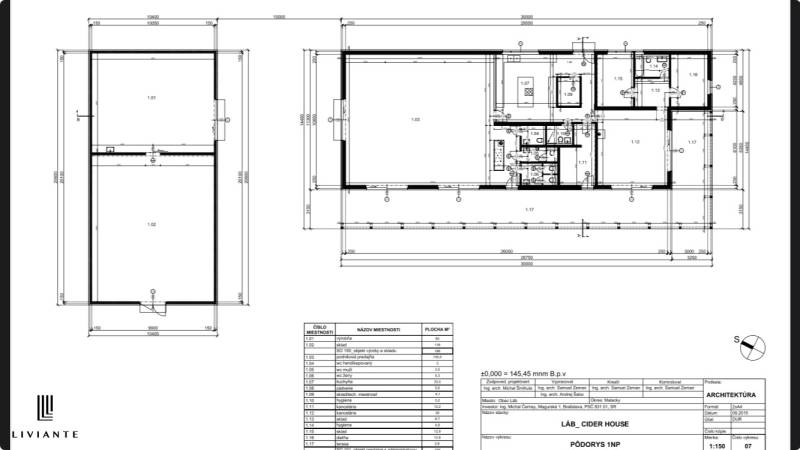 The floor plan of the building in Láb shows the layout, including technical spaces.