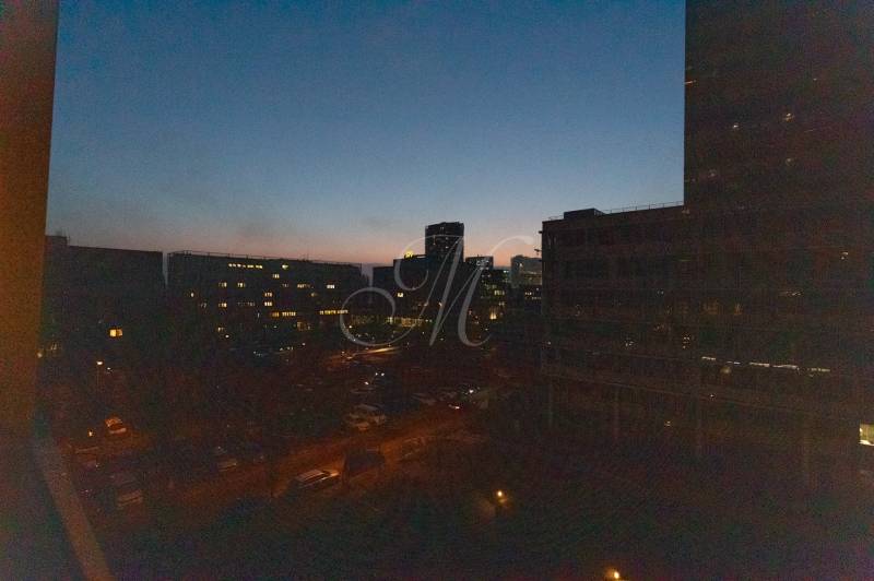 View of the evening panorama of Bratislava from Mlynské nivy street.
