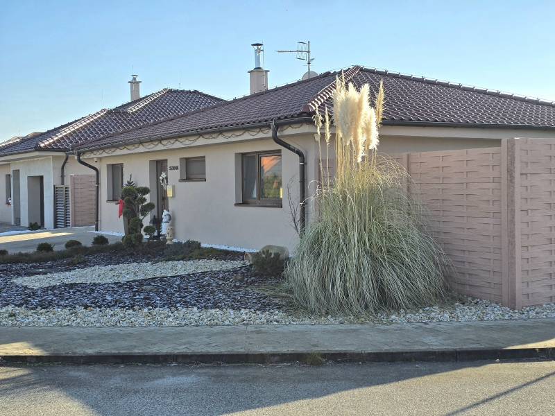 A family house on M. Terézie Street in Holíč with a landscaped garden and ornamental plants.