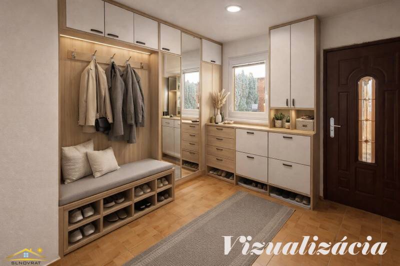 A wardrobe in a family house with storage space and a wooden decor floor.