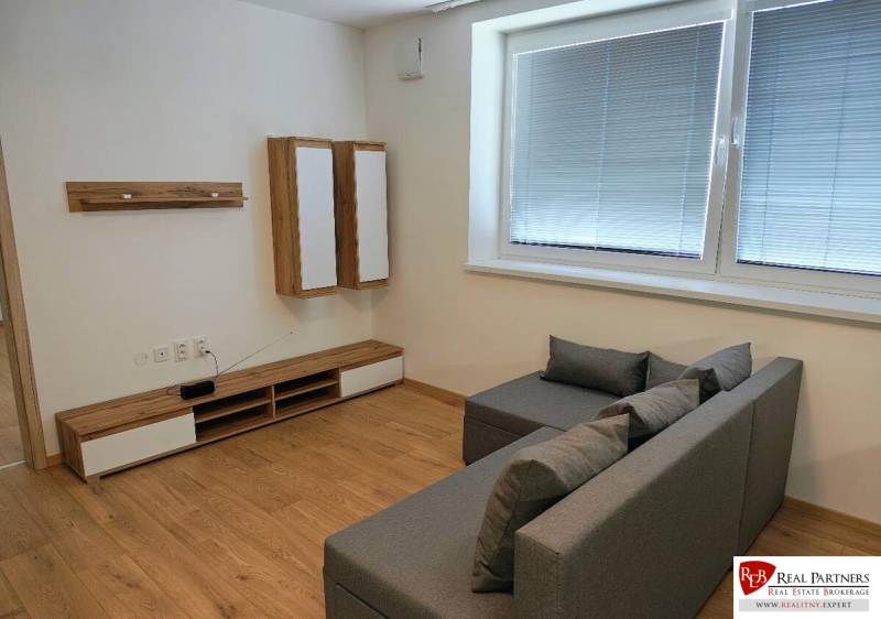 Living room in a 3-room apartment with a sofa and a wooden decor floor.