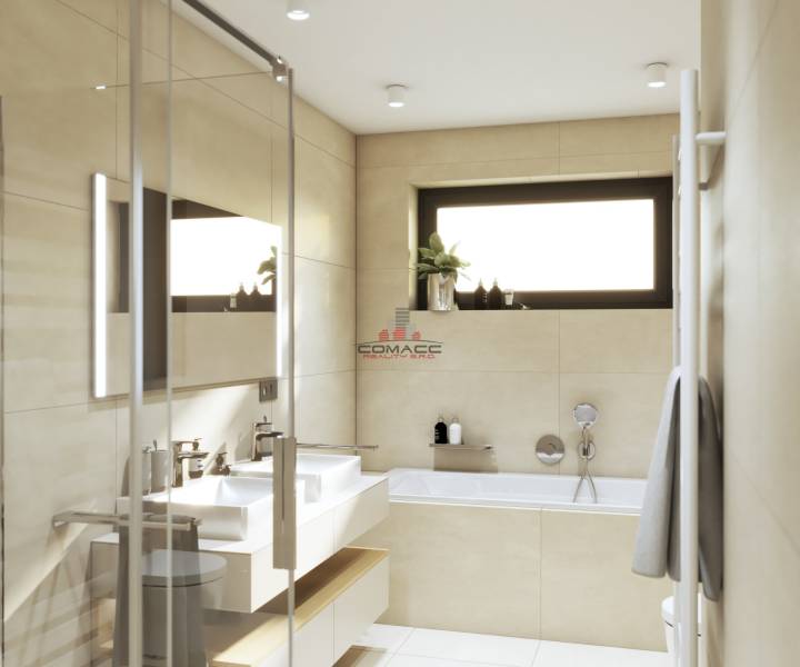 On Špačince Street, a family house with an elegant bathroom, bathtub, and sink is displayed.