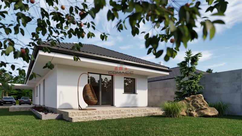 A family house with a terrace, trees, and a swing in front of the house on Veselé Street.