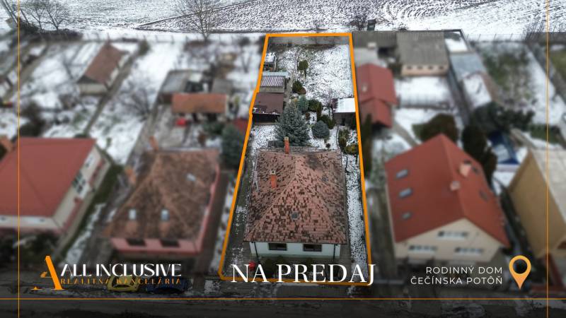 Family house in Orechová Potôň in Čečínska Potôň with a snow-covered garden for sale.