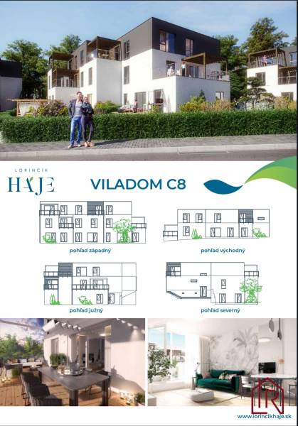 Visualization of Viladom C8 in Lorinčík Háje, Košice, with floor views and interior.