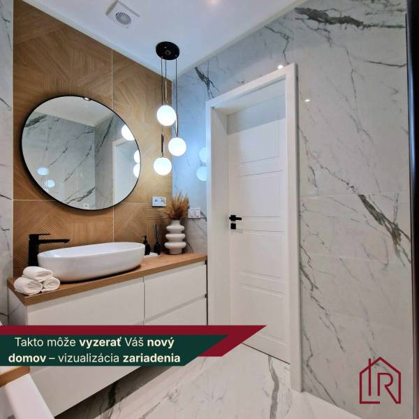 A bathroom with a sink, wooden decor, and a mirror in a 3-room apartment.