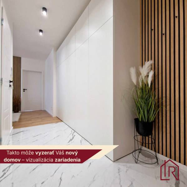 A hallway with white cabinets and a decorative wall in a 3-room apartment.
