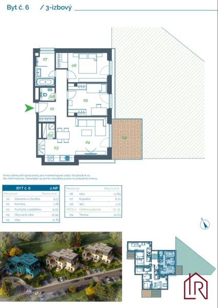 Floor plan of a 3-room apartment no. 6 with a terrace and garden on Ulica pod Hájmi in Lorinčík.