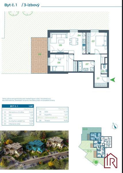 Apartment layout on Pod Hájmi Street, Košice - Lorinčík district, with a terrace.