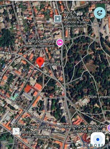 Map of the area in Piešťany on Štúrova Street. Display of the surroundings of family houses.