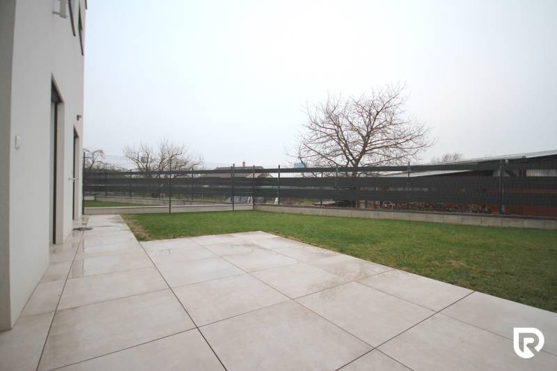 Terrace and lawn at the family house on Legionárska Street in Trenčín.