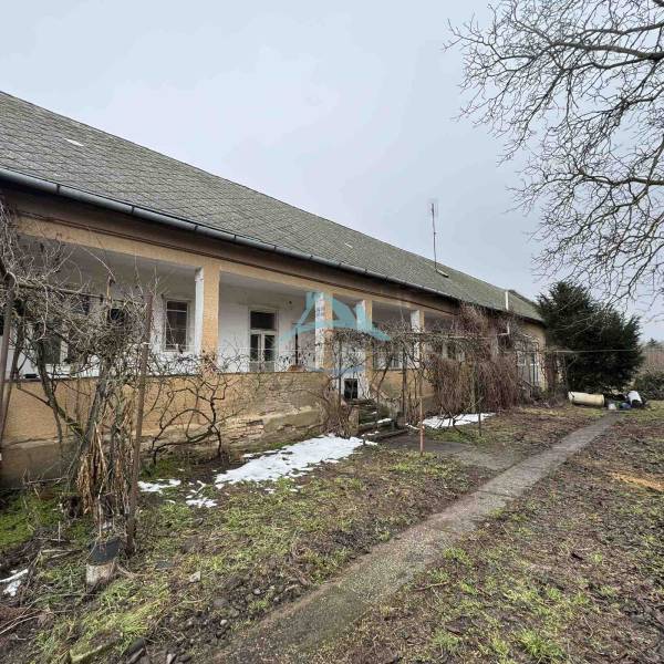A family house on SNP in Šahy, in front of which there is a garden with bare branches and snow.
