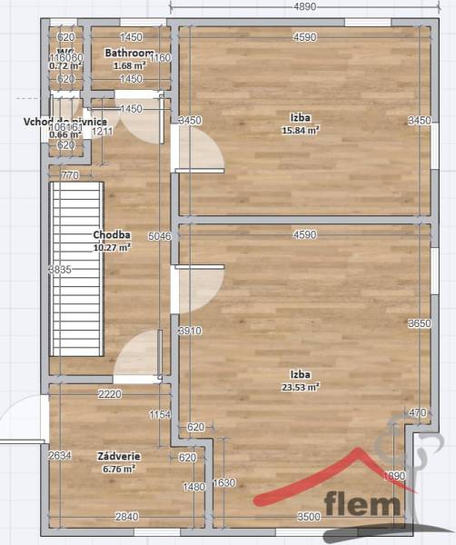 Floor plan of a family house on Levická Street in Vráble with a wooden decor floor.