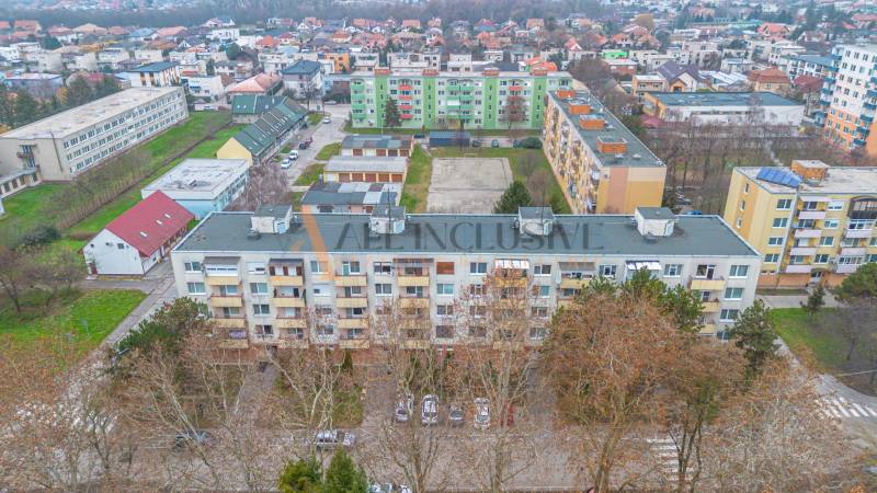 Aerial view of residential buildings on Školská Street in Kolárovo.