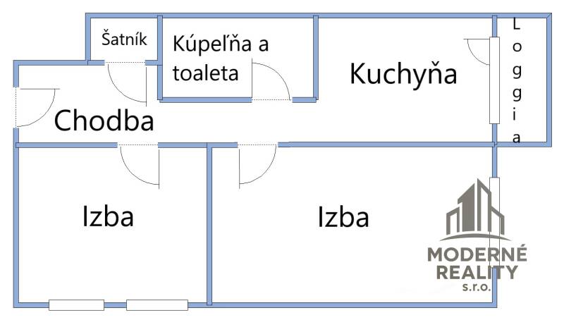 The floor plan shows the layout of a 2-room apartment with a hallway, kitchen, and loggia.