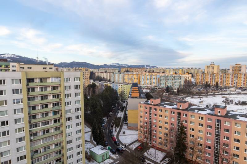 View from Karpatská Street to the apartment buildings in the housing estate in Banská Bystrica.