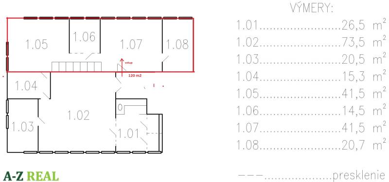 The layout of offices with measurements shows a space with multiple separate rooms.