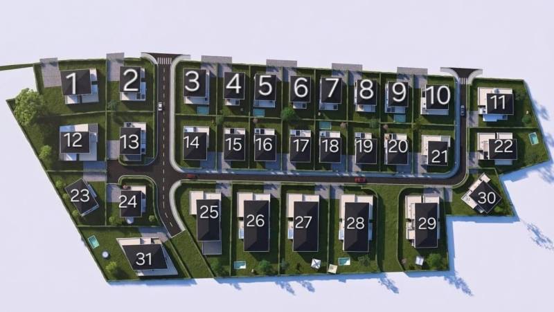 Visualization of residential plots in Palárikovo with designation of individual parcels.