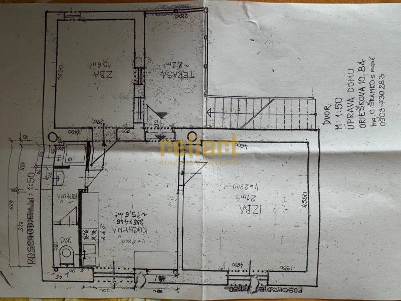 The floor plan of a 2-room apartment on Orieškova Street in Bratislava includes a kitchen and a bathroom.