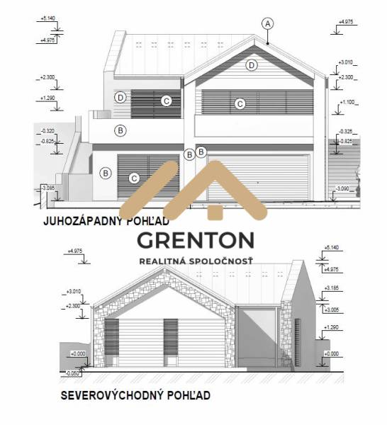 Building design proposal for the area Land - Housing with two view representations.