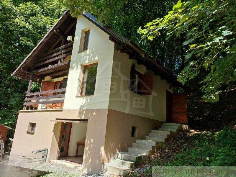 A family house in Mojtín, set in the forest, with a sloped roof and wooden elements.