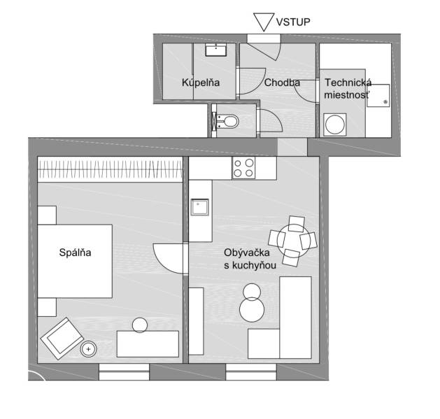 The floor plan shows a practical 2-room apartment with a living room and kitchen on Vajnorská Street.