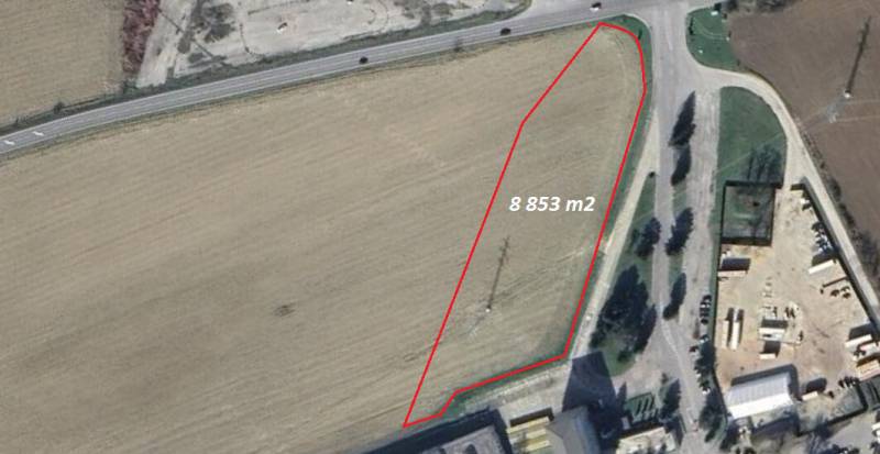 Aerial view of commercial land in Trenčianske Bohuslavice with an area of 8,853 m².