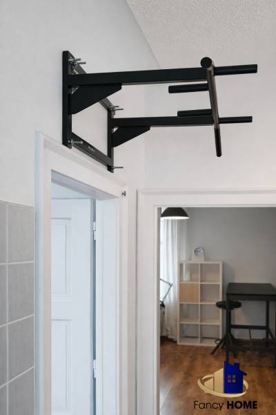 A shelf on the wall, with a room in the background featuring a wooden decor floor.